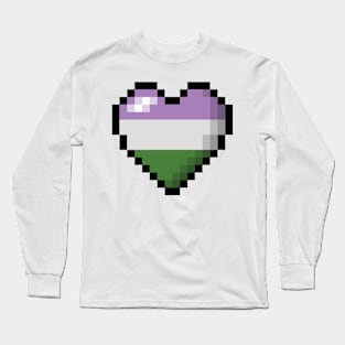 Large Pixel Heart Design in Genderqueer Pride Flag Colors Long Sleeve T-Shirt